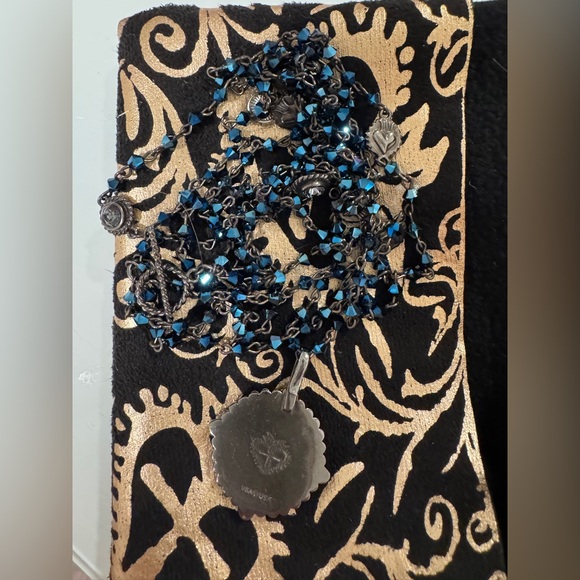 Virgins Saints & Angels Navy Blue and Gunmetal San Benito Medallion Necklace - Picture 7 of 7